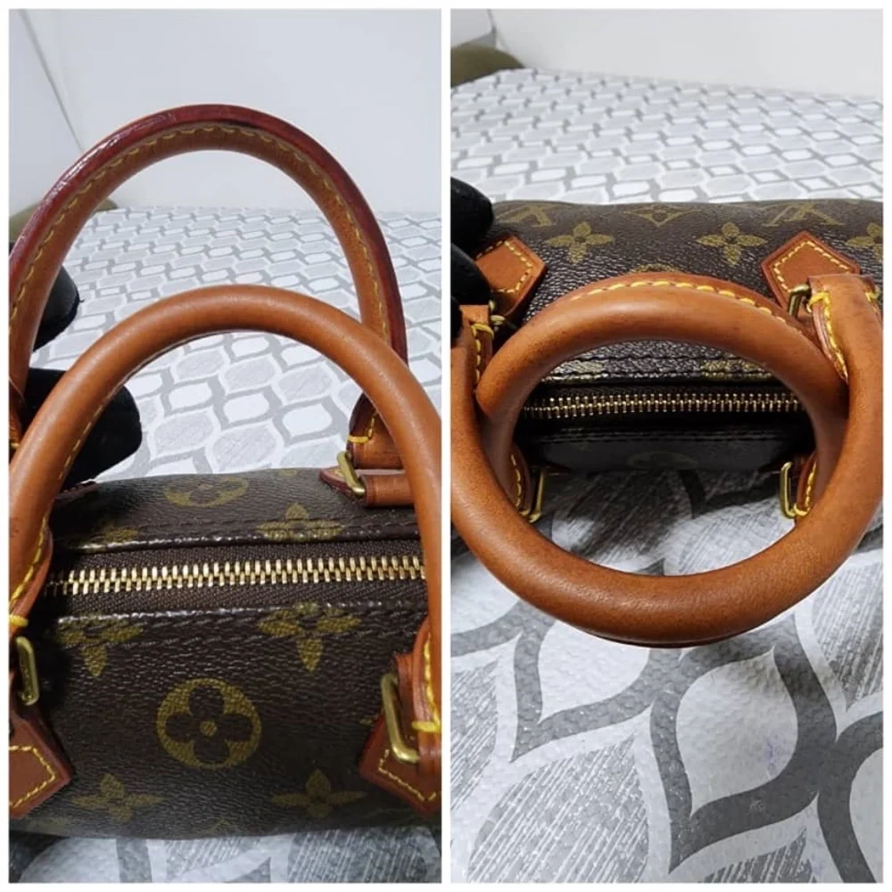 Authentic LOUIS VUITTON Monogram Mini Sac HL Boston Bag Brown